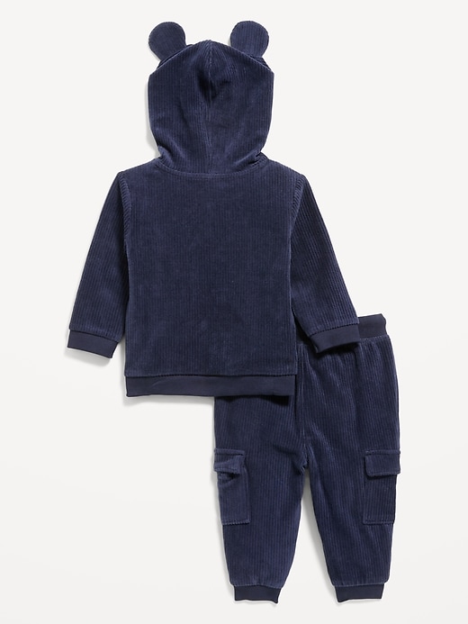 View large product image 2 of 3. Unisex Ribbed Velour Critter Hoodie and Cargo Joggers Set for Baby