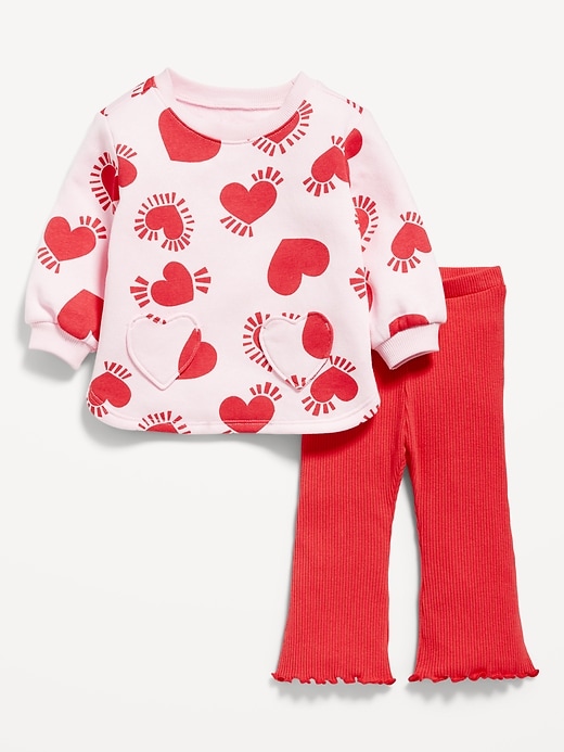 View large product image 1 of 3. Heart-Print Tunic Sweatshirt and Flare Leggings Set for Baby