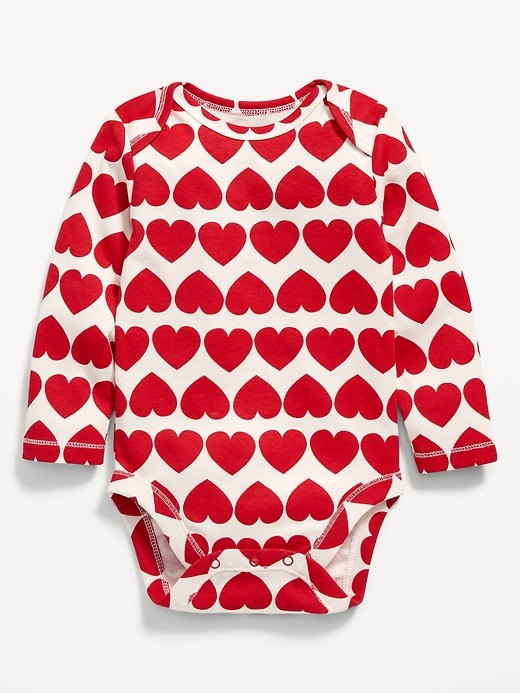 View large product image 1 of 2. Unisex Long-Sleeve Heart-Print Bodysuit for Baby