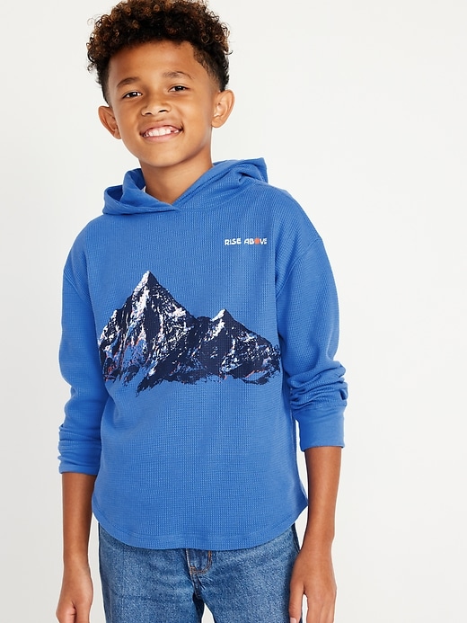 View large product image 1 of 3. Long-Sleeve Thermal-Knit Graphic Hoodie T-Shirt for Boys