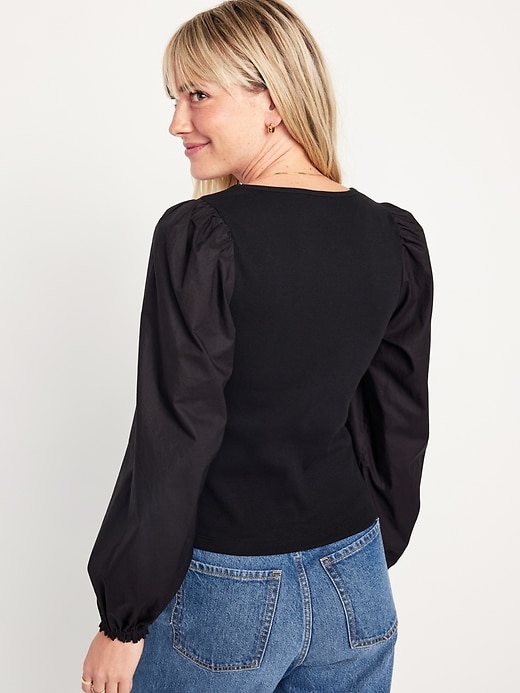 Image number 2 showing, Puff-Sleeve Mixed Material Top