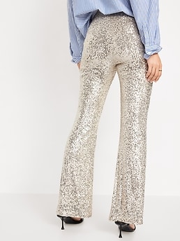 High-Waisted Pull-On Sequin Flare Pants