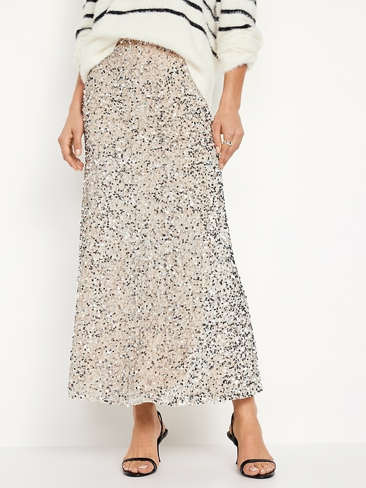 Image number 1 showing, Sequin A-Line Maxi Skirt