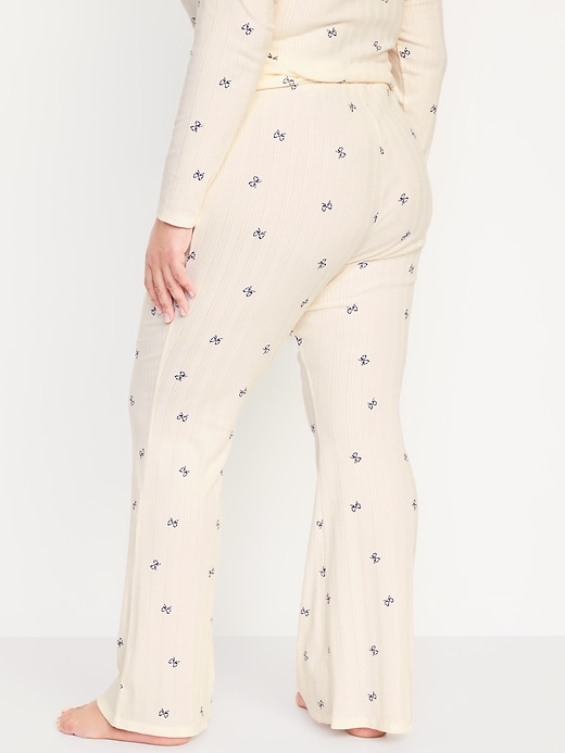 Image number 8 showing, High-Waisted Pointelle-Knit Flare Pajama Pants