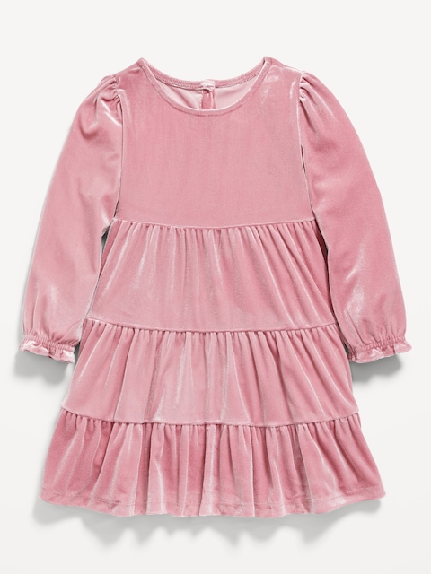Long-Sleeve Tiered Velvet Dress for Toddler Girls - Rose Cloud