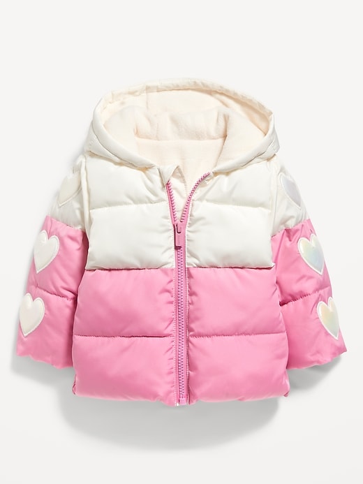 View large product image 1 of 2. Unisex Water-Resistant Color-Block Heart Puffer Jacket for Baby