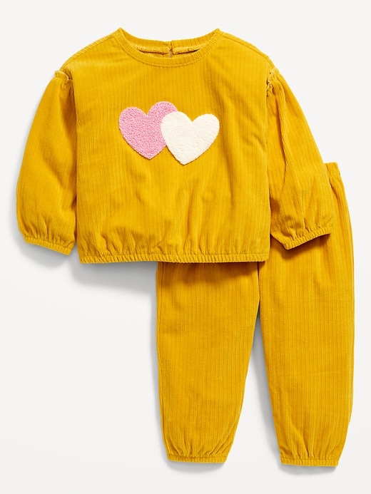 View large product image 1 of 4. Corduroy Ruffle-Trim Embroidered Hearts Top and Joggers for Baby