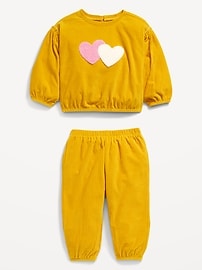 View large product image 3 of 4. Corduroy Ruffle-Trim Embroidered Hearts Top and Joggers for Baby