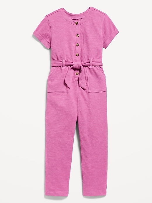 View large product image 1 of 1. One-Piece Tie-Front Jumpsuit for Toddler Girls