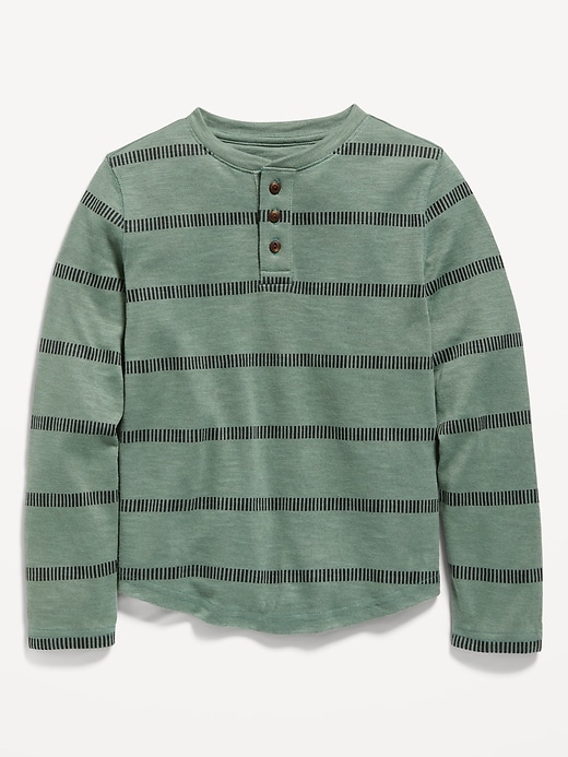 View large product image 2 of 3. Cozy-Knit Long-Sleeve Striped Henley T-Shirt for Boys