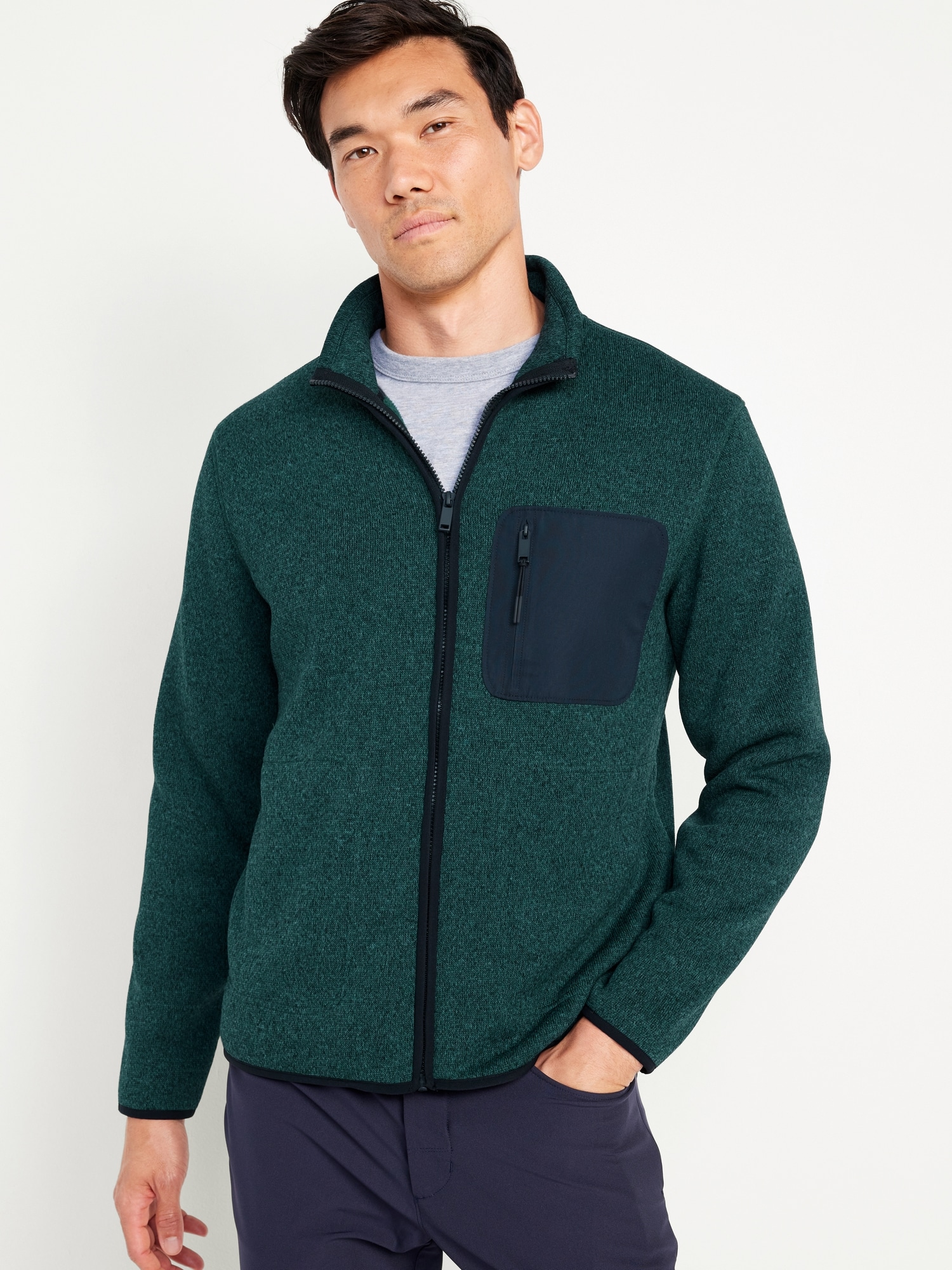 Fleece-Knit Sherpa-Lined Zip Jacket