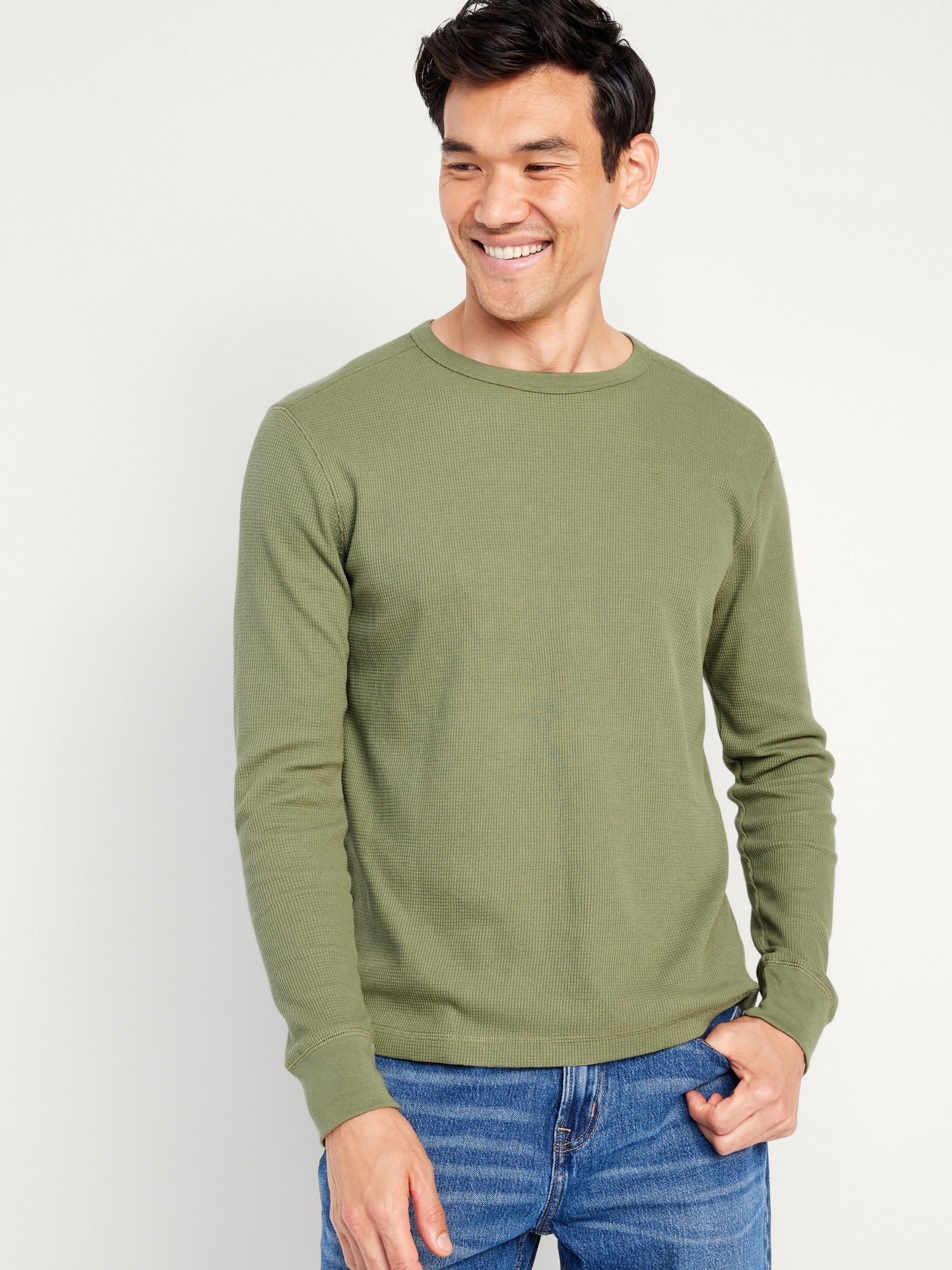 Long-Sleeve Built-In Flex Waffle-Knit T-Shirt