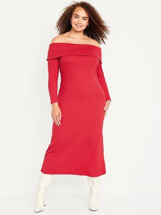open lace back dress 1940s Red High Waist Knitted Sweater Long Sleeve Vintage Dress, Red / S