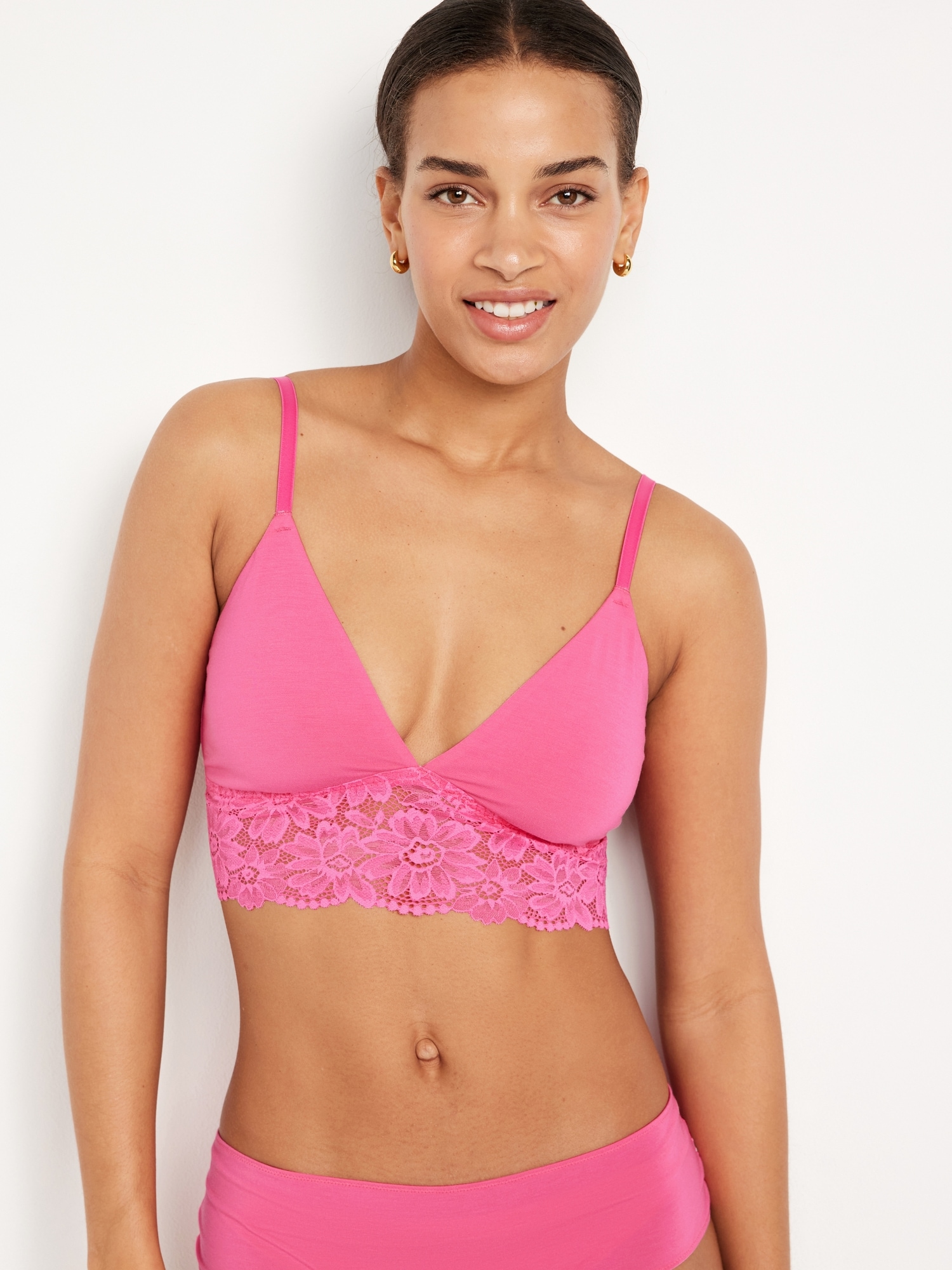 Pack of 3 bralettes in cotton white + navy + pink La Redoute Collections
