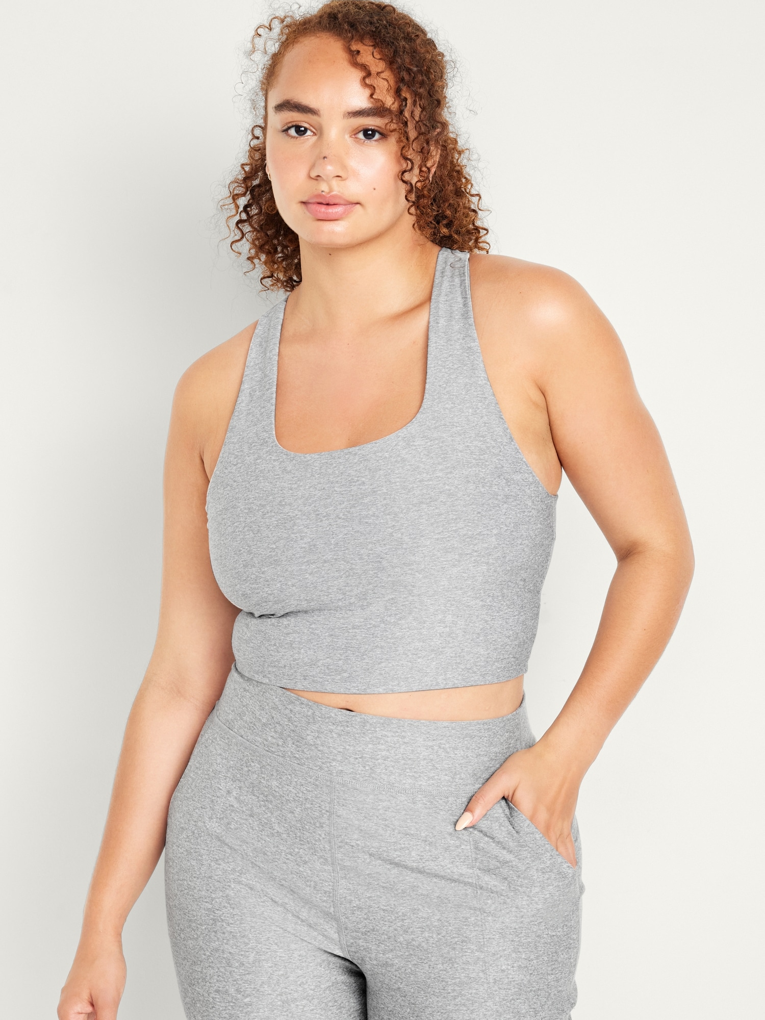 2 Pcs Sports Bra for Women with Removable Cups Spaghetti Strap Yoga Vest  High Support Compression Tanktop (Color : Gray, Size : Medium)