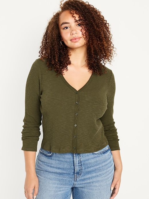 Image number 5 showing, Button-Front Rib-Knit Top