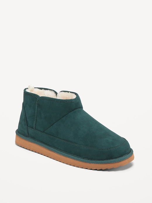 Image number 1 showing, Faux Suede Sherpa-Lined Slippers