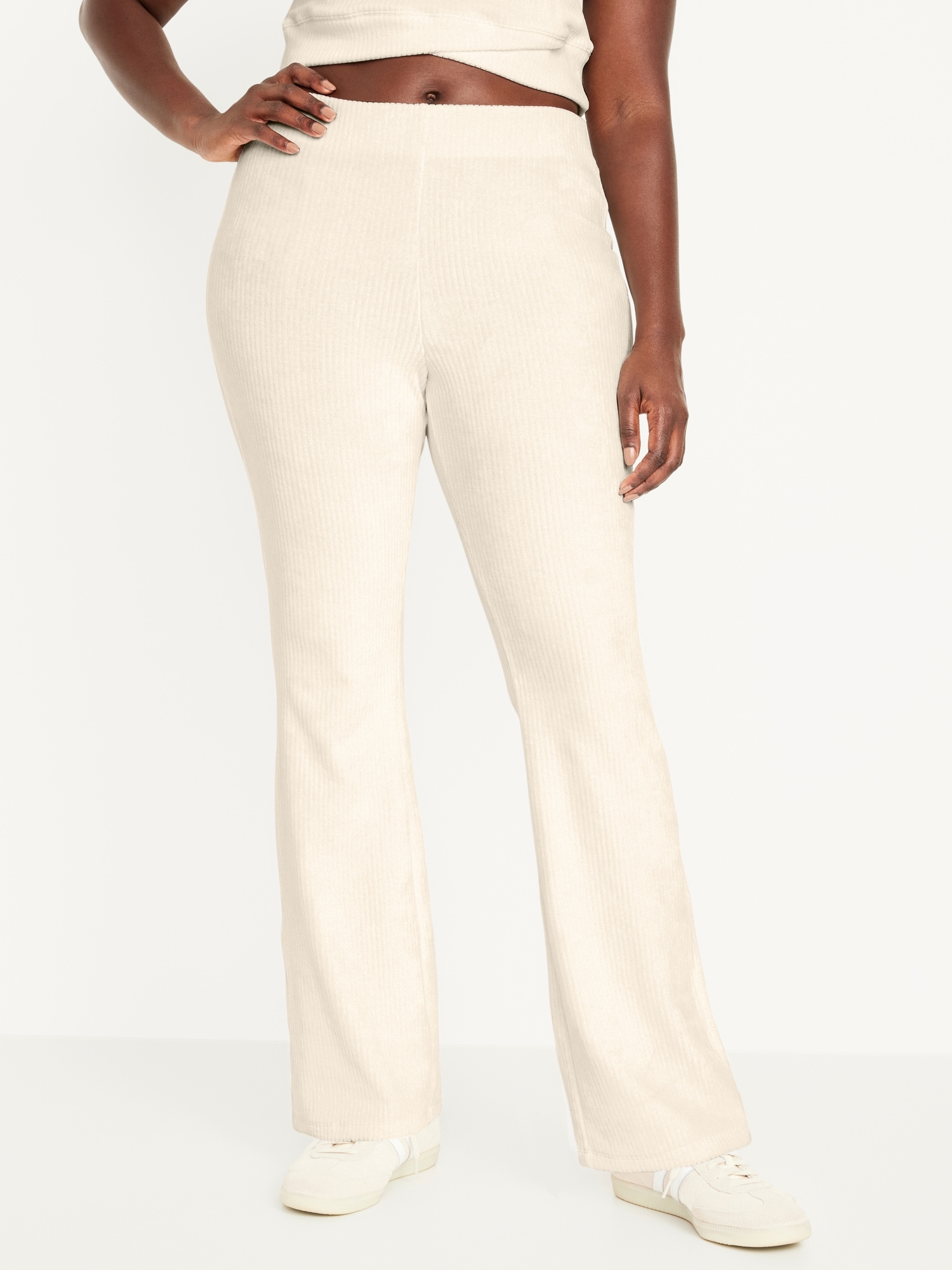 Only ribbed flared trousers in beige