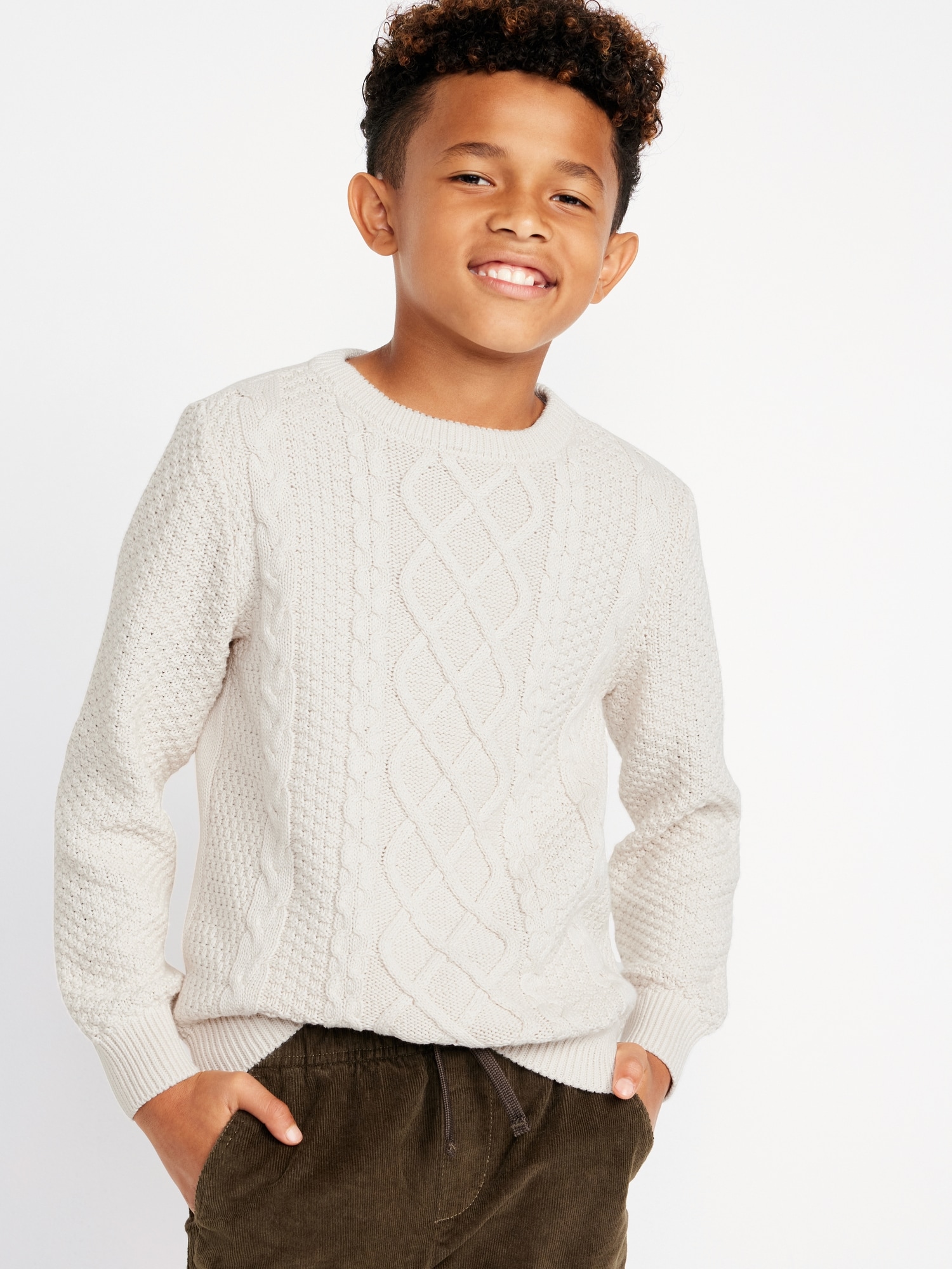 Long-Sleeve Cable-Knit Crew Neck Sweater for Boys | Old Navy