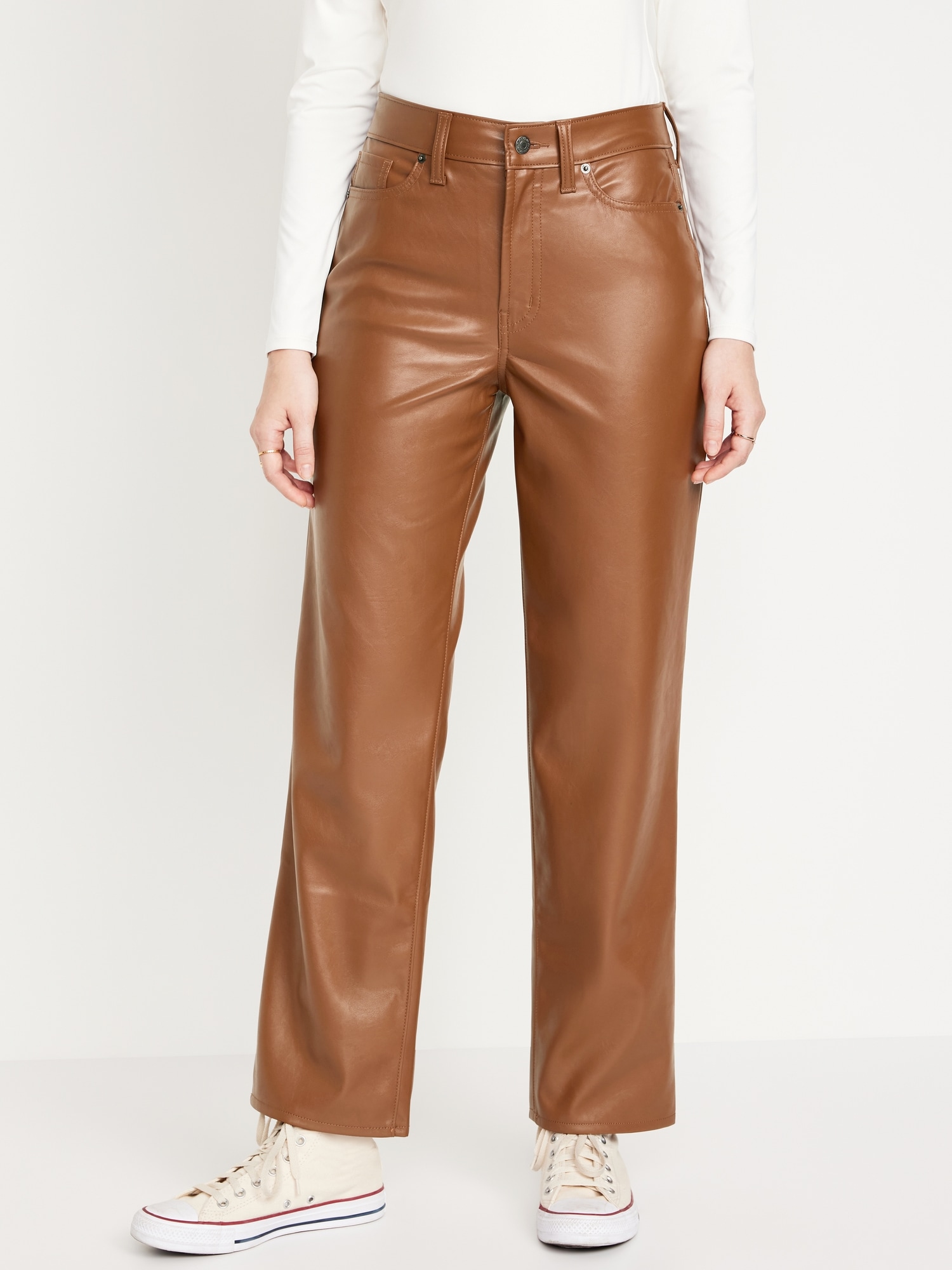 Higher High-Waisted Faux-Leather Flare Pants