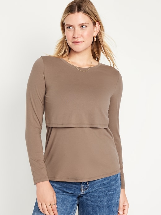 View large product image 1 of 2. Maternity Long-Sleeve Double-Layer Nursing Top