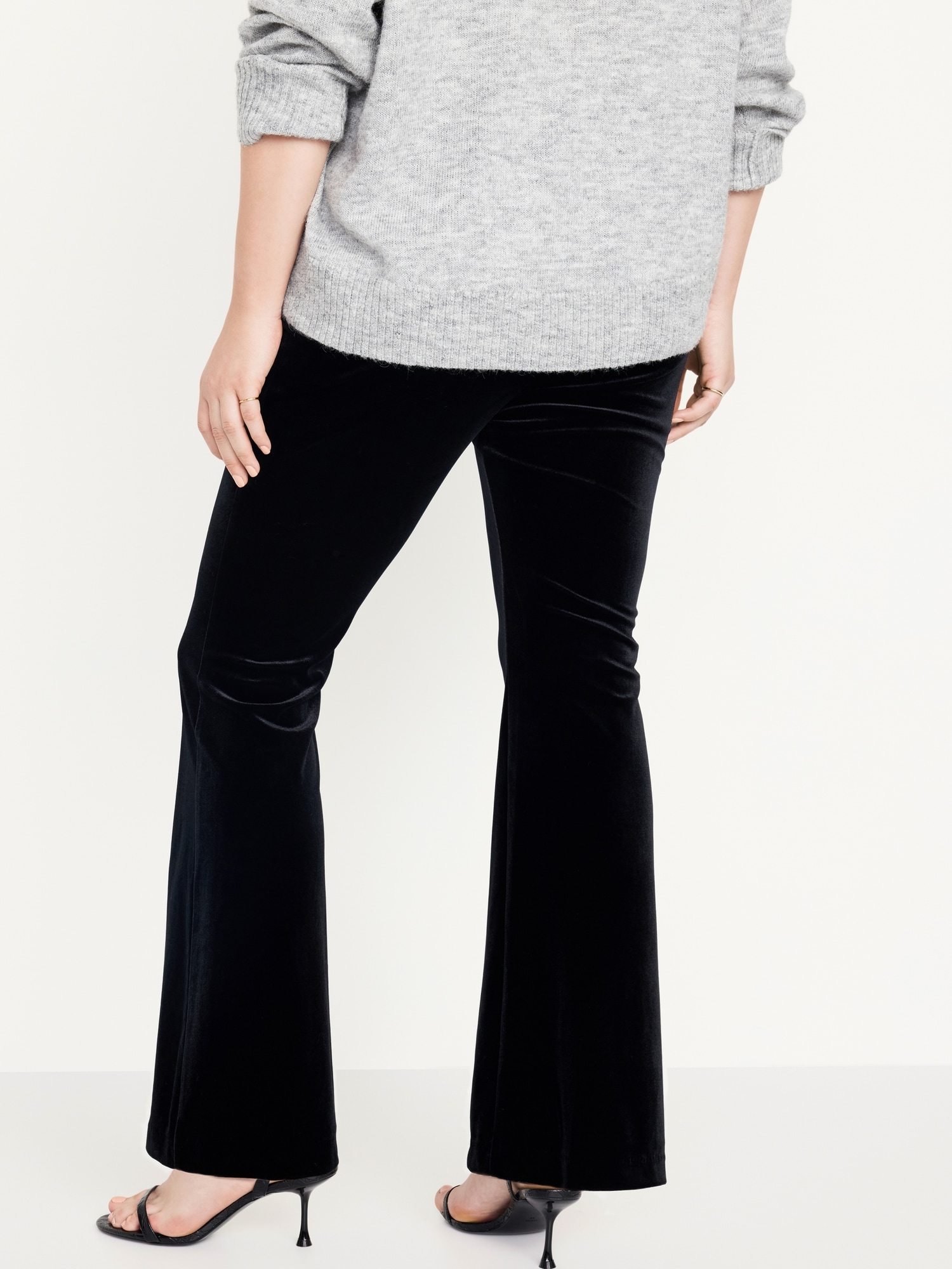 BLACK Crushed velvet high waisted flares | Womens Trousers | Select Fashion