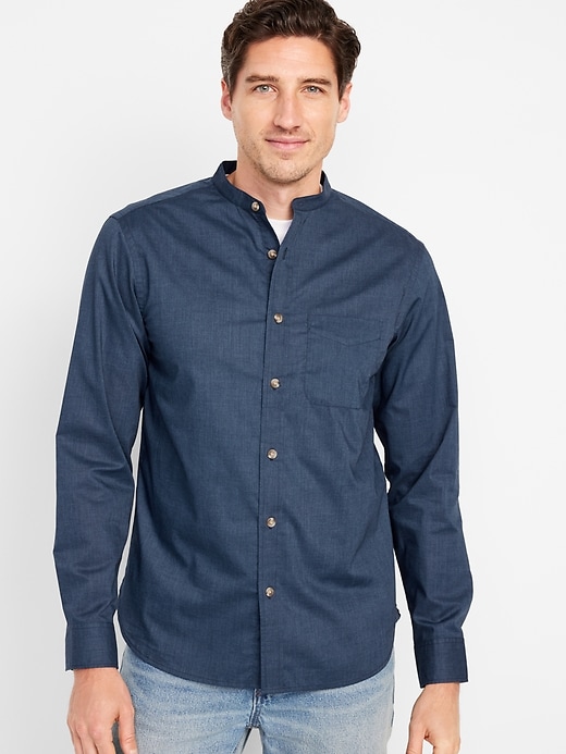 Image number 1 showing, Banded-Collar Non-Stretch Shirt