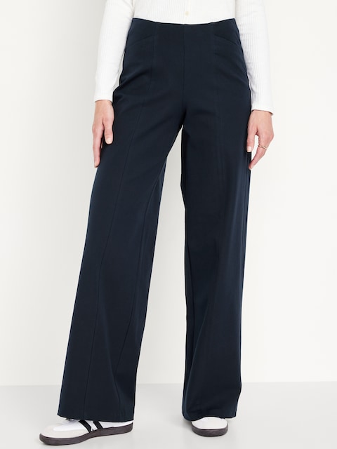 High-Waisted Pull-On Pixie Super Wide-Leg Pants - Navy