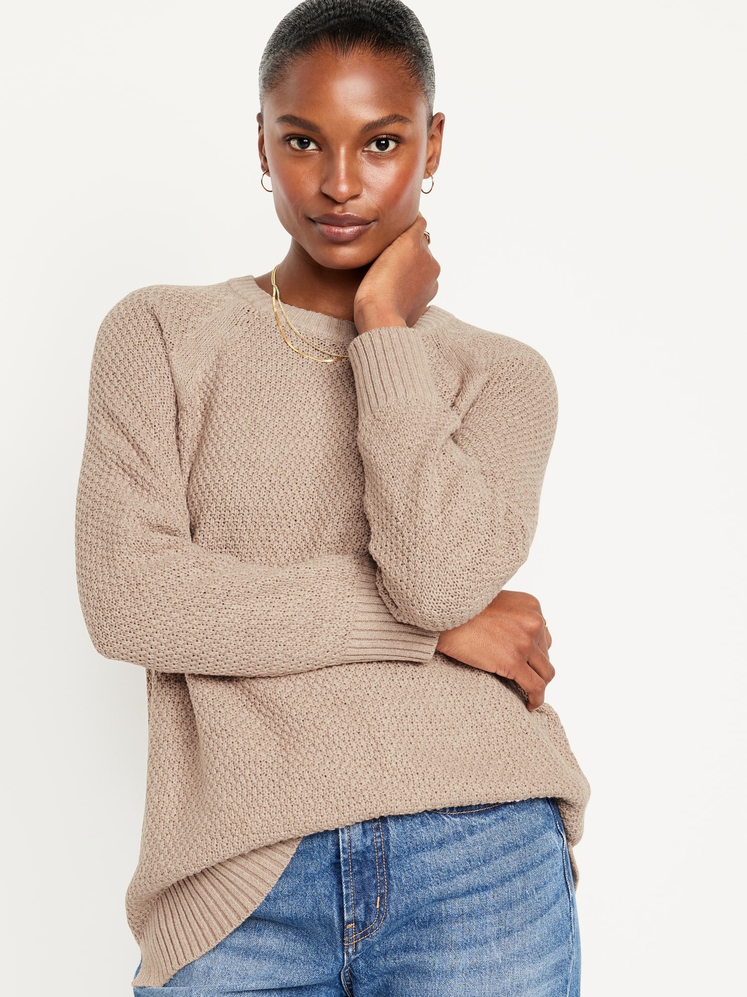 Loose Textured Pullover Tunic Sweater