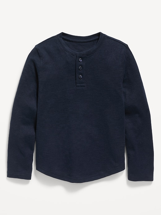 View large product image 2 of 3. Cozy-Knit Long-Sleeve Striped Henley T-Shirt for Boys