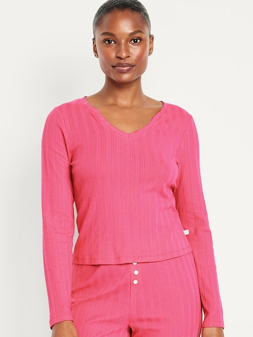 Image number 1 showing, Pointelle Knit Pajama Top