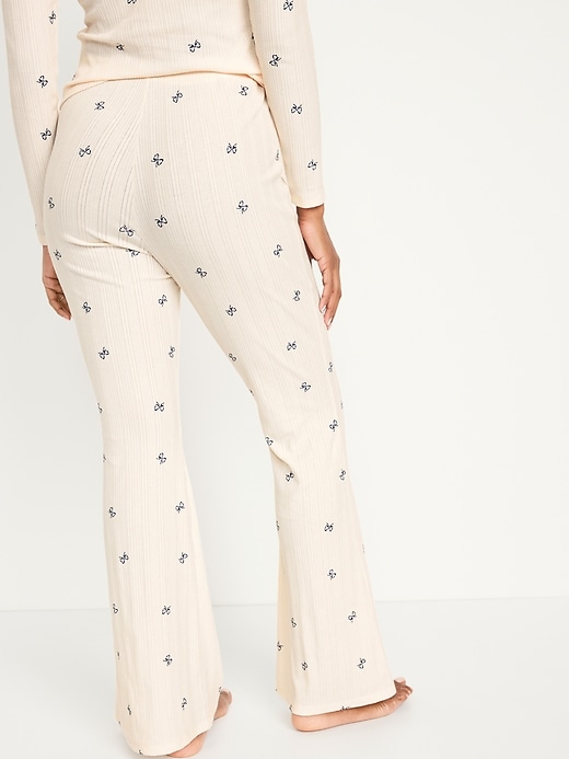 Image number 2 showing, High-Waisted Pointelle-Knit Flare Pajama Pants