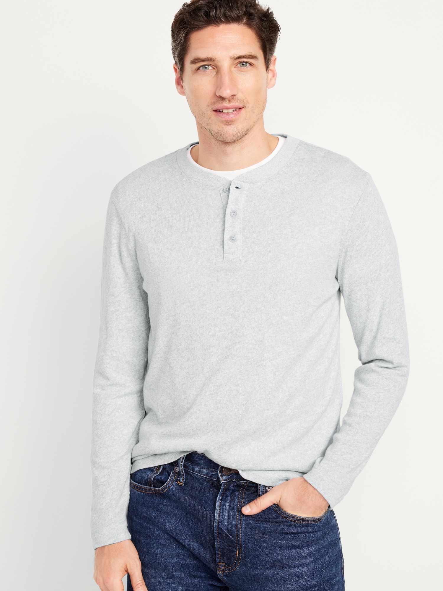 Men Long Sleeve T Shirts Tops Casual Henley V Neck Tee Slim Fit Button  T-shirt Blouses