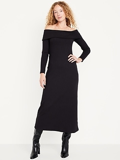 Off-Shoulder Rib-Knit Maxi Dress | Old Navy