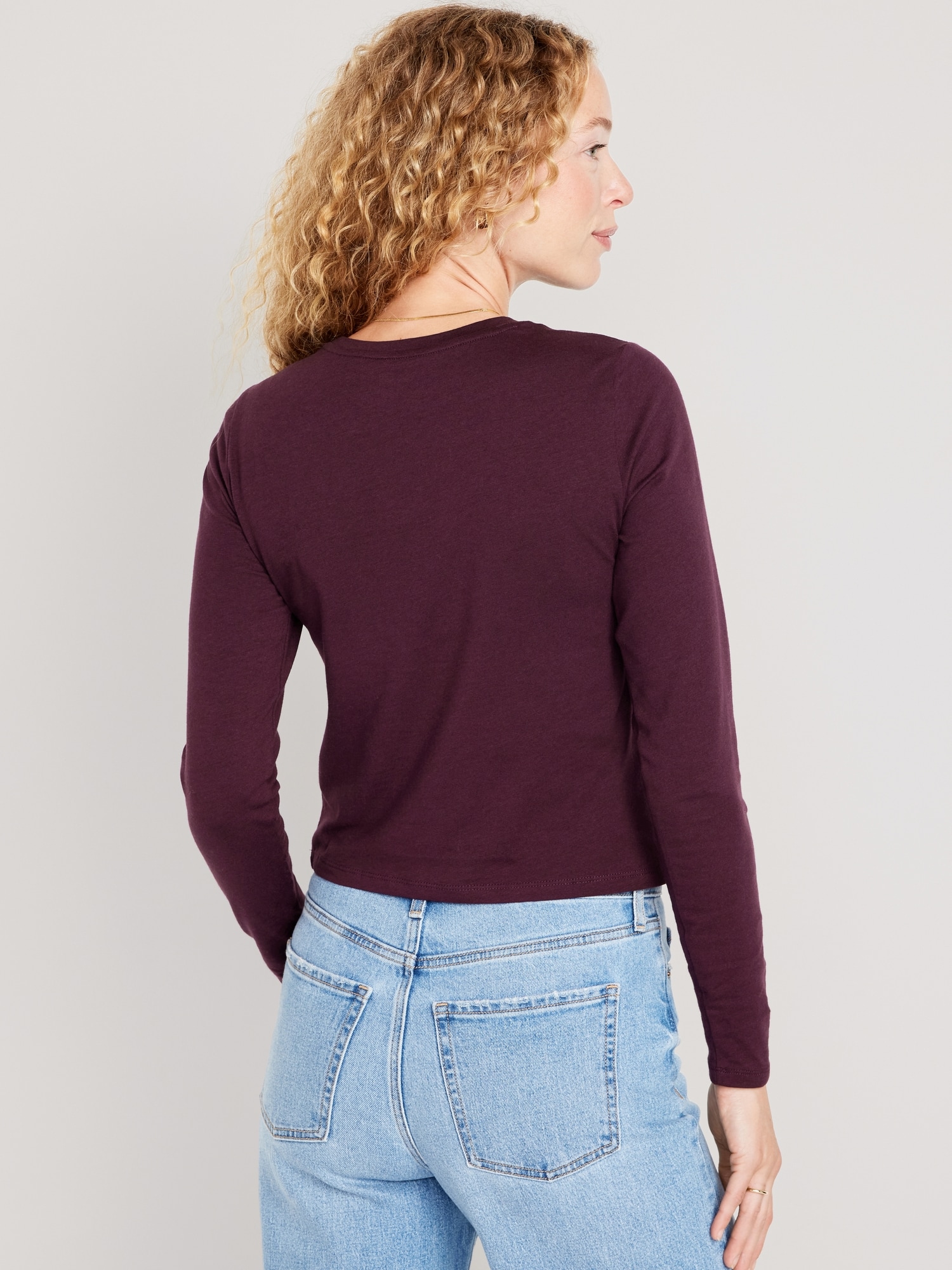 Entyinea Womens Tops Dressy Casual Basic Solid Soft Cotton Long Sleeve Neck  Top Shirts Purple XL 