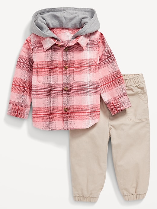 View large product image 1 of 3. Hooded Soft-Brushed Flannel Shirt & Jogger Pants Set for Baby