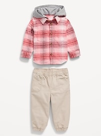 View large product image 3 of 3. Hooded Soft-Brushed Flannel Shirt & Jogger Pants Set for Baby