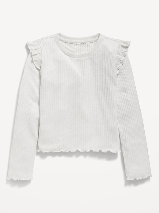 View large product image 2 of 3. Cozy-Knit Metallic Long-Sleeve Lettuce-Edge Top for Girls