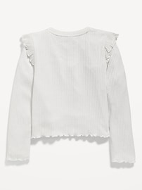 View large product image 3 of 3. Cozy-Knit Metallic Long-Sleeve Lettuce-Edge Top for Girls