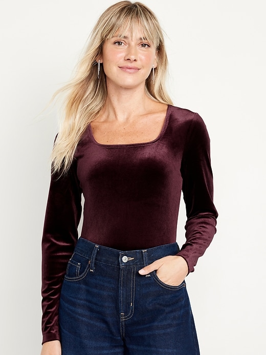 Image number 1 showing, Fitted Square-Neck Velvet Top