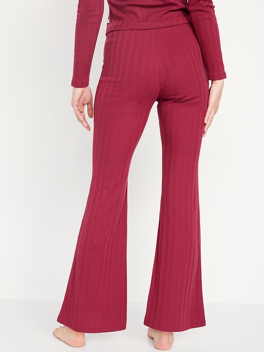 Image number 2 showing, High-Waisted Pointelle-Knit Flare Pajama Pants