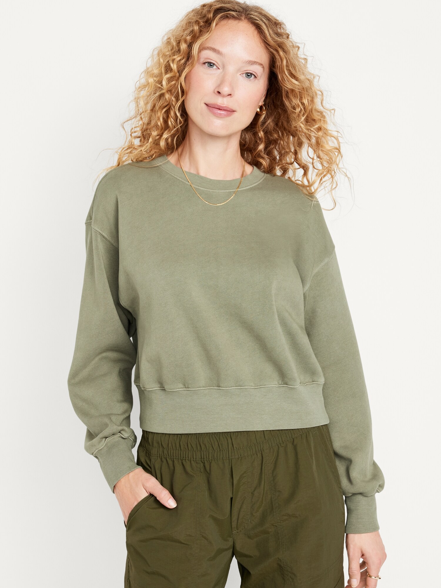 Drop-Shoulder Cropped Sweatshirt for Women