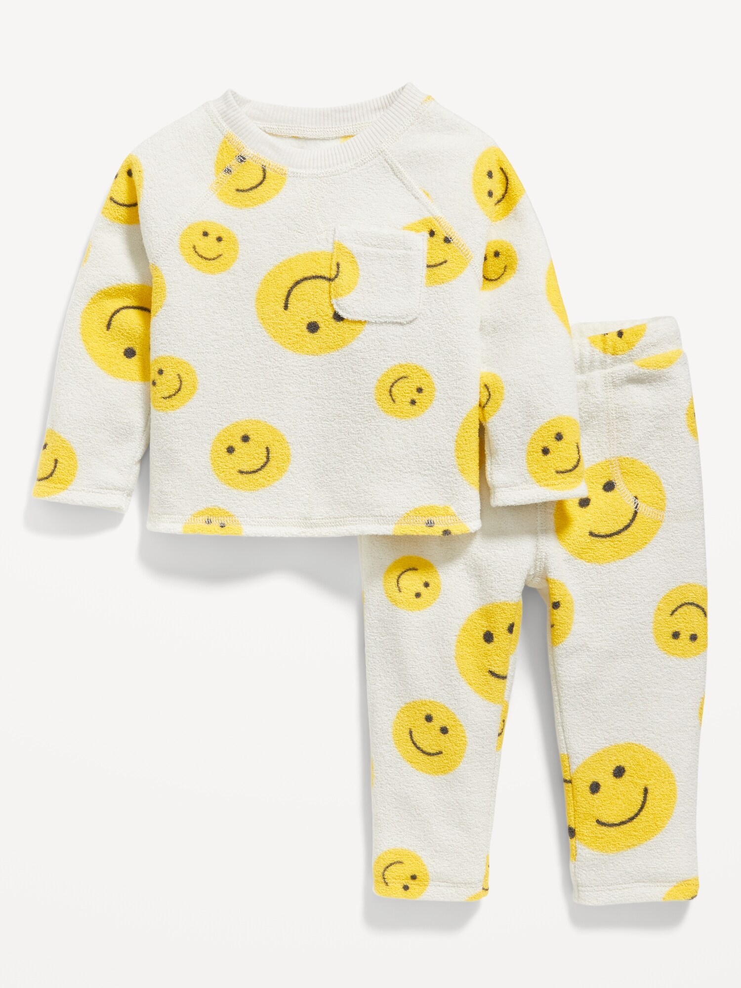 Unisex Crew Neck Pocket Sweatshirt and Sweatpants Set for Baby