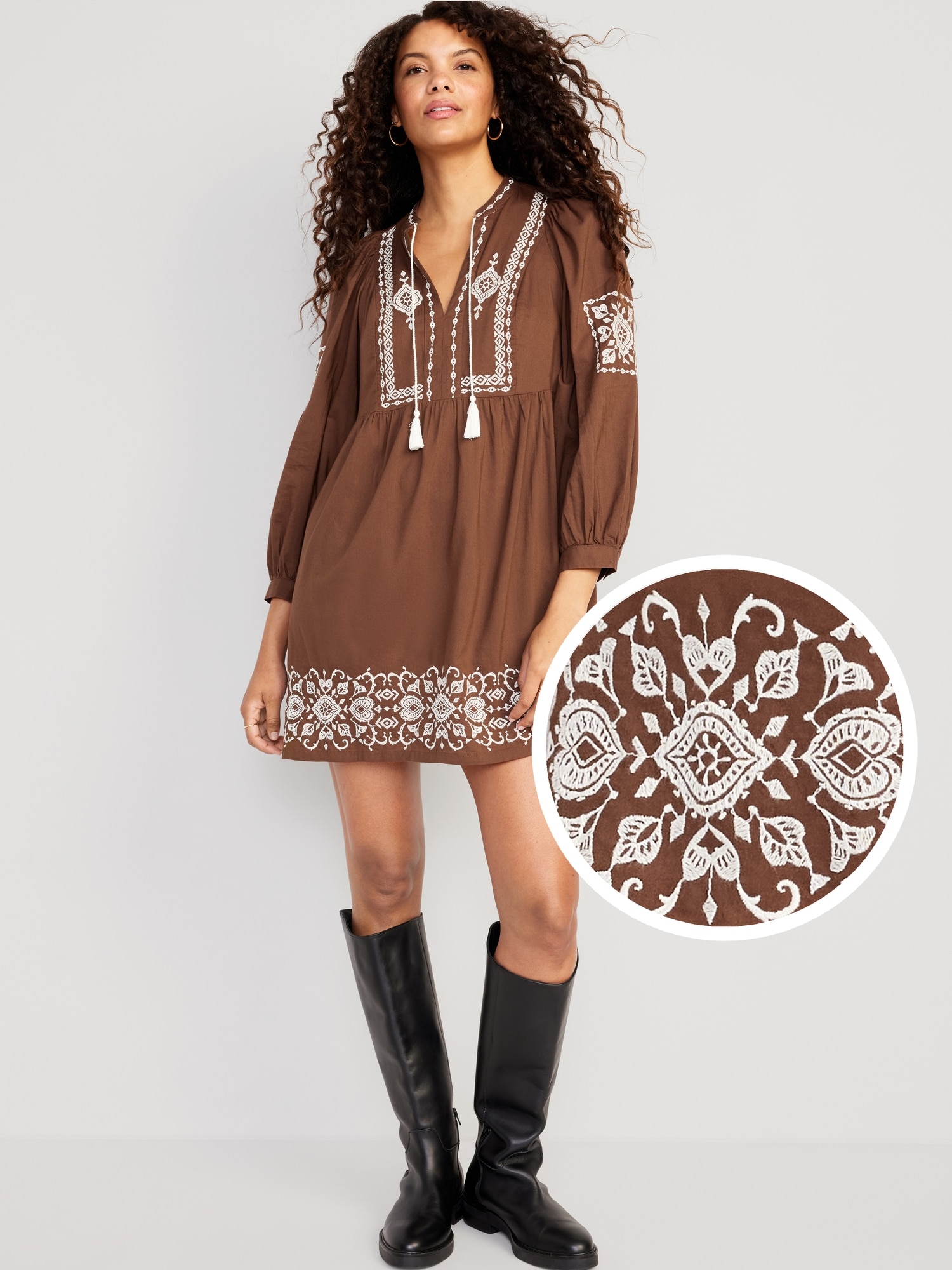 LONG SLEEVE EMBROIDERED MINI DRESS