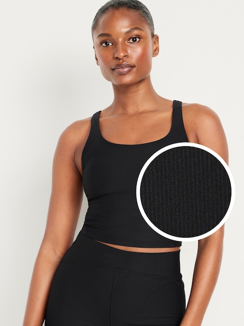 Light Support PowerSoft Rib Longline Sports Bra - Ribbed Black Jack
