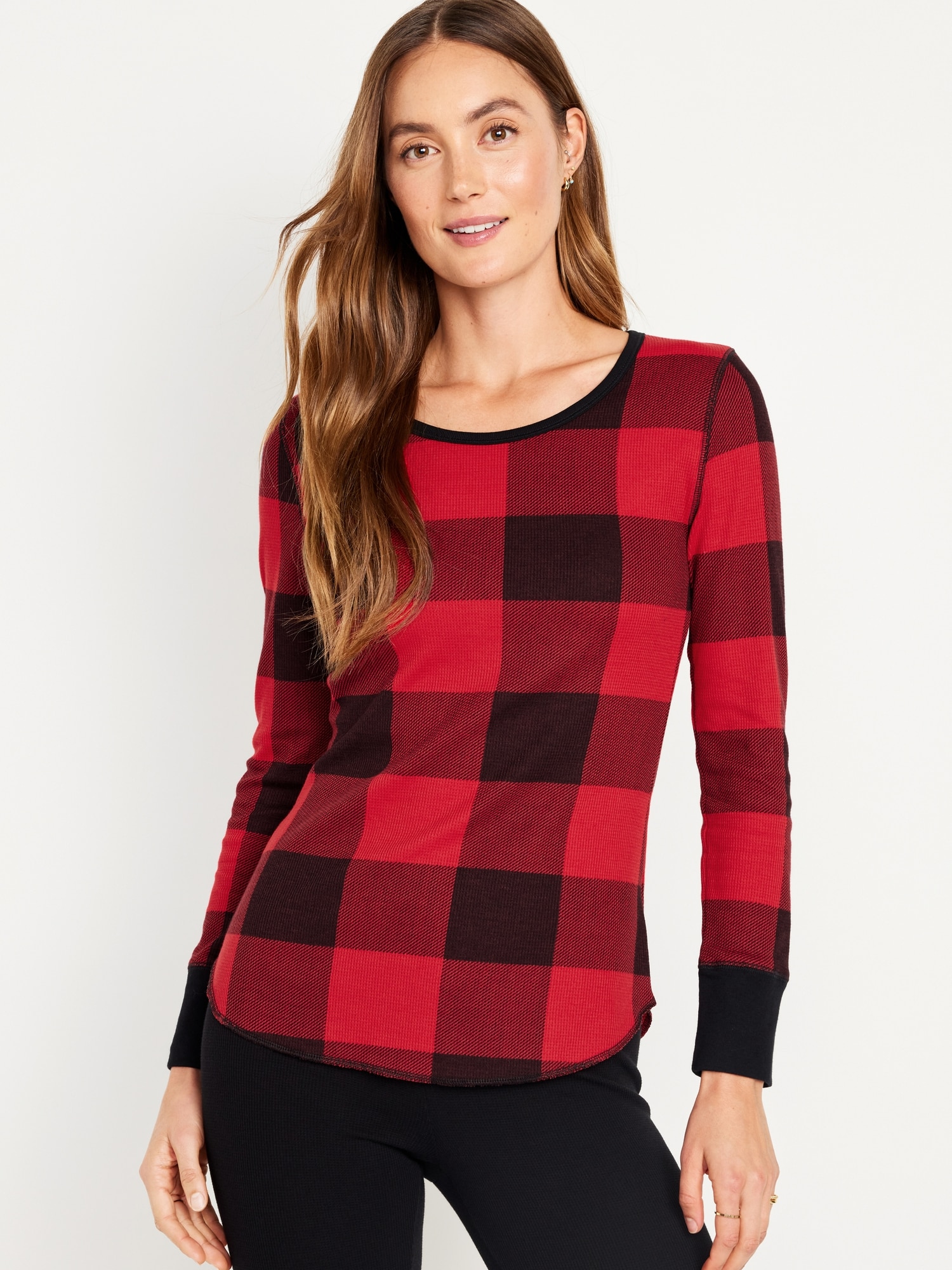 NWT Old Navy Red Buffalo Plaid Thermal Knit Tee Shirt Soft Waffle Women  Small
