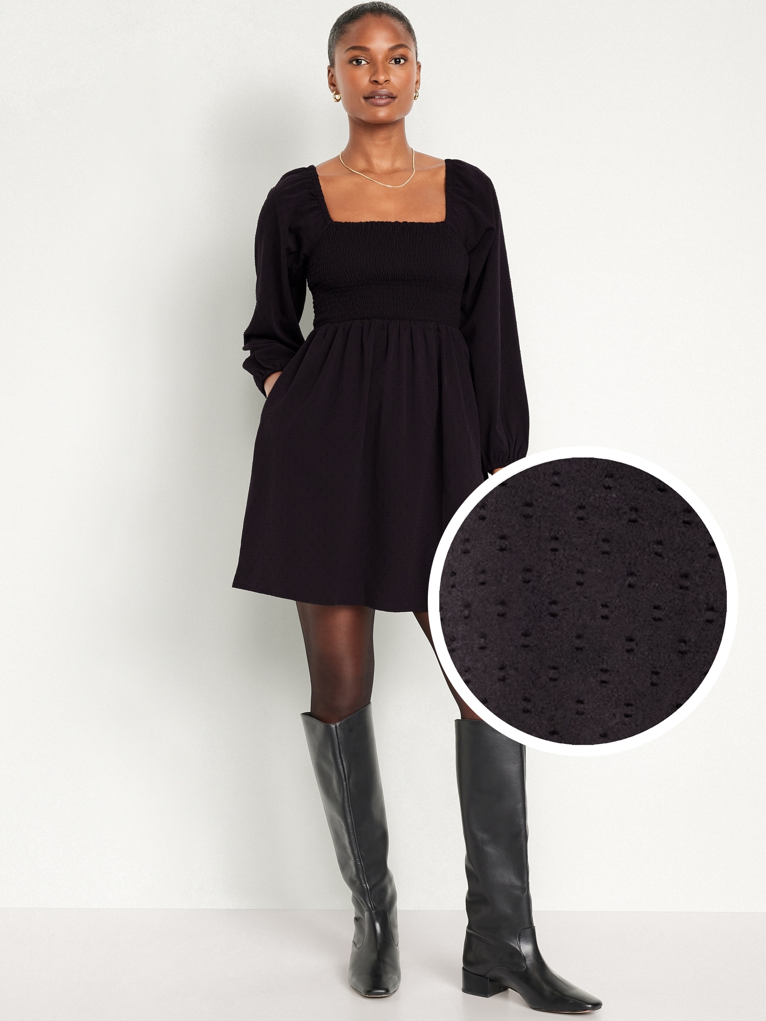Fit & Flare Square-Neck Clip-Dot Mini Dress