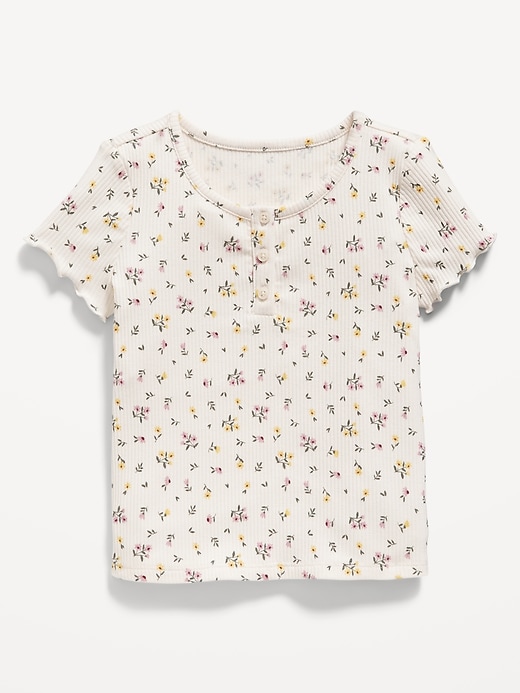 View large product image 1 of 1. Short-Sleeve Lettuce-Edge Henley T-Shirt for Toddler Girls