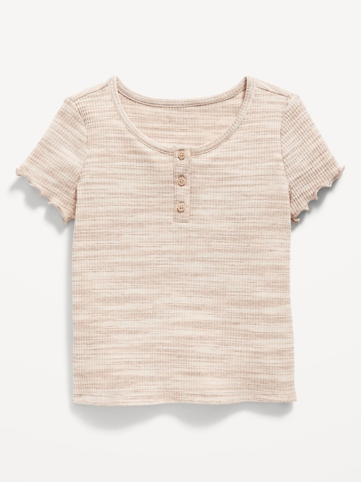 View large product image 1 of 1. Short-Sleeve Lettuce-Edge Henley T-Shirt for Toddler Girls