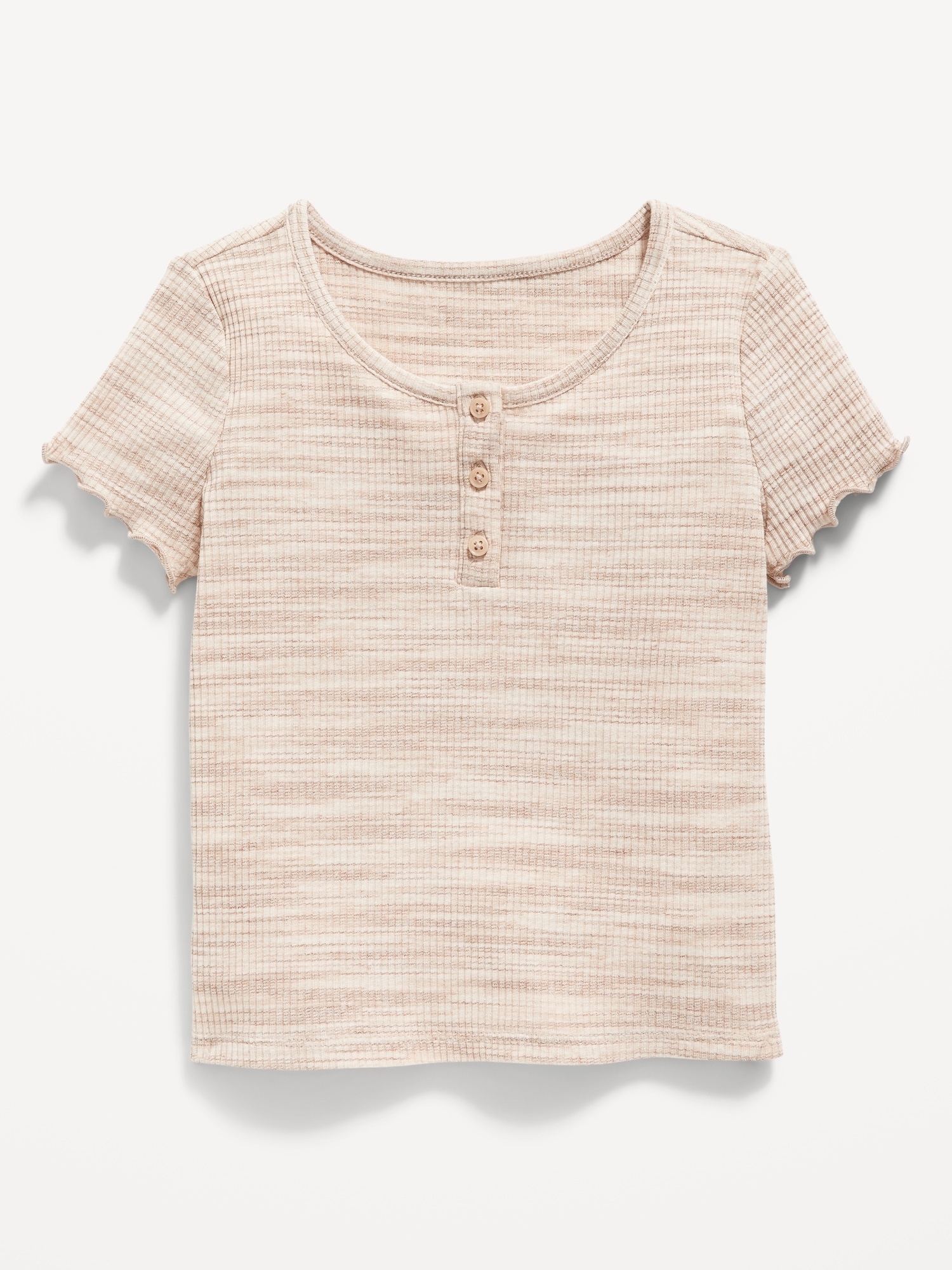 Short-Sleeve Lettuce-Edge Henley T-Shirt for Toddler Girls